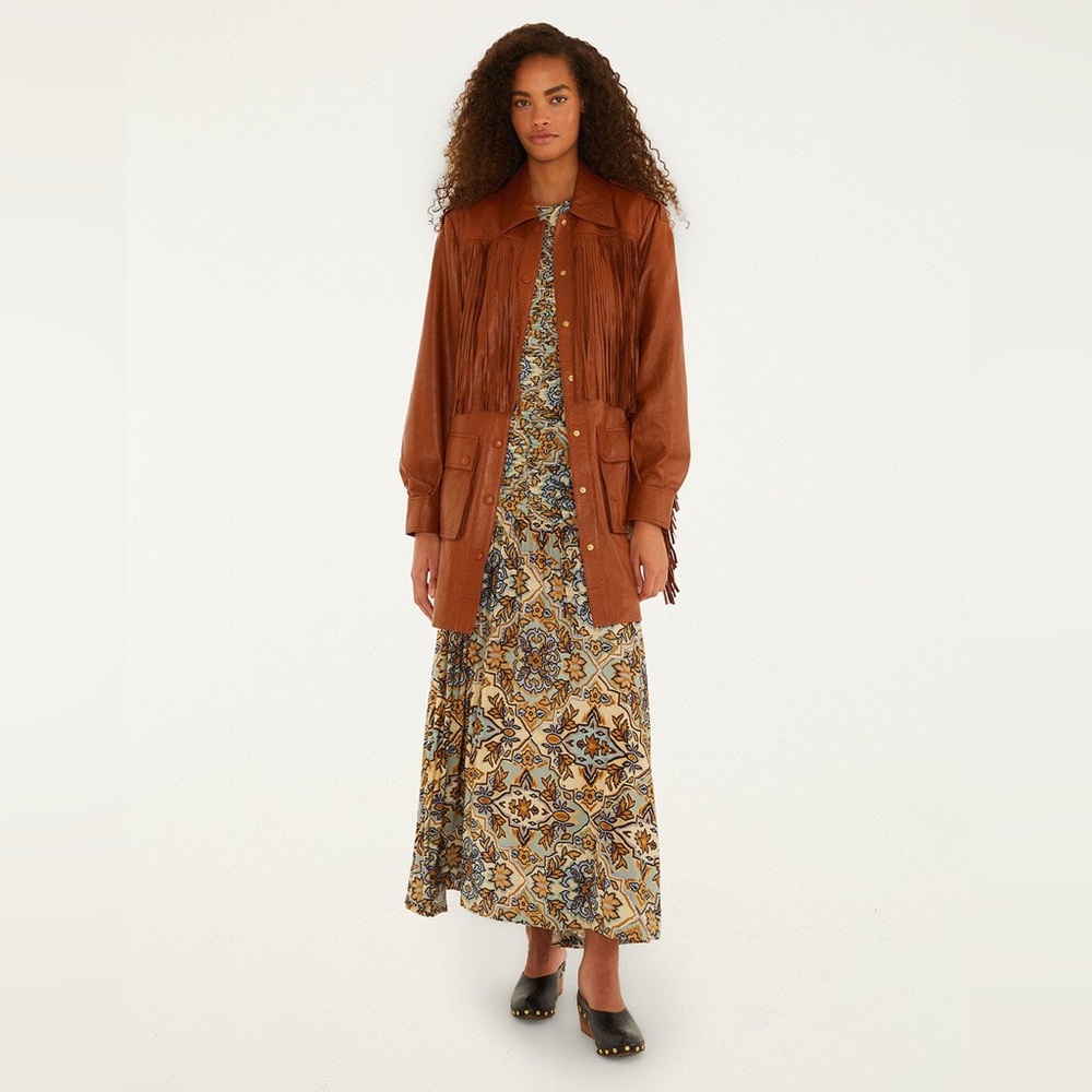 Farm Rio Brown Fringes Leather Coat - Picture 6 of 10